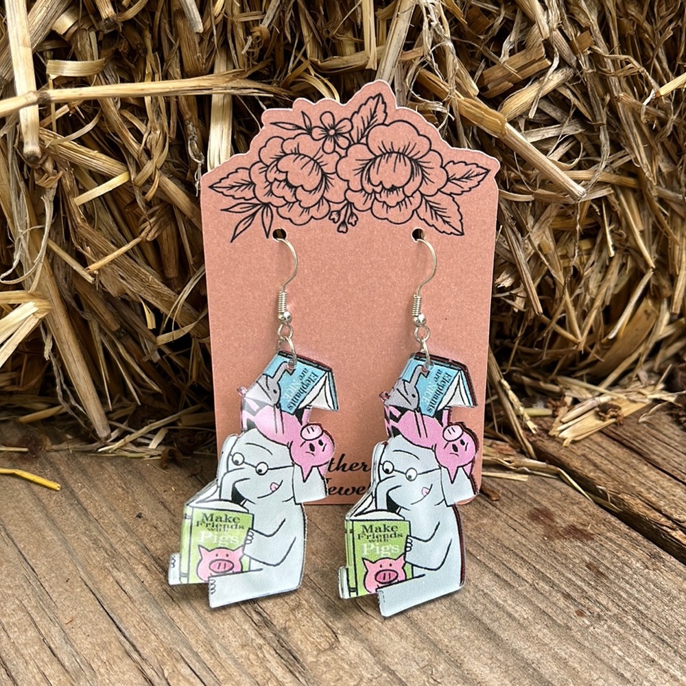 Mo Willems Piggie and Gerald Teacher Earrings - Picture 2 of 13